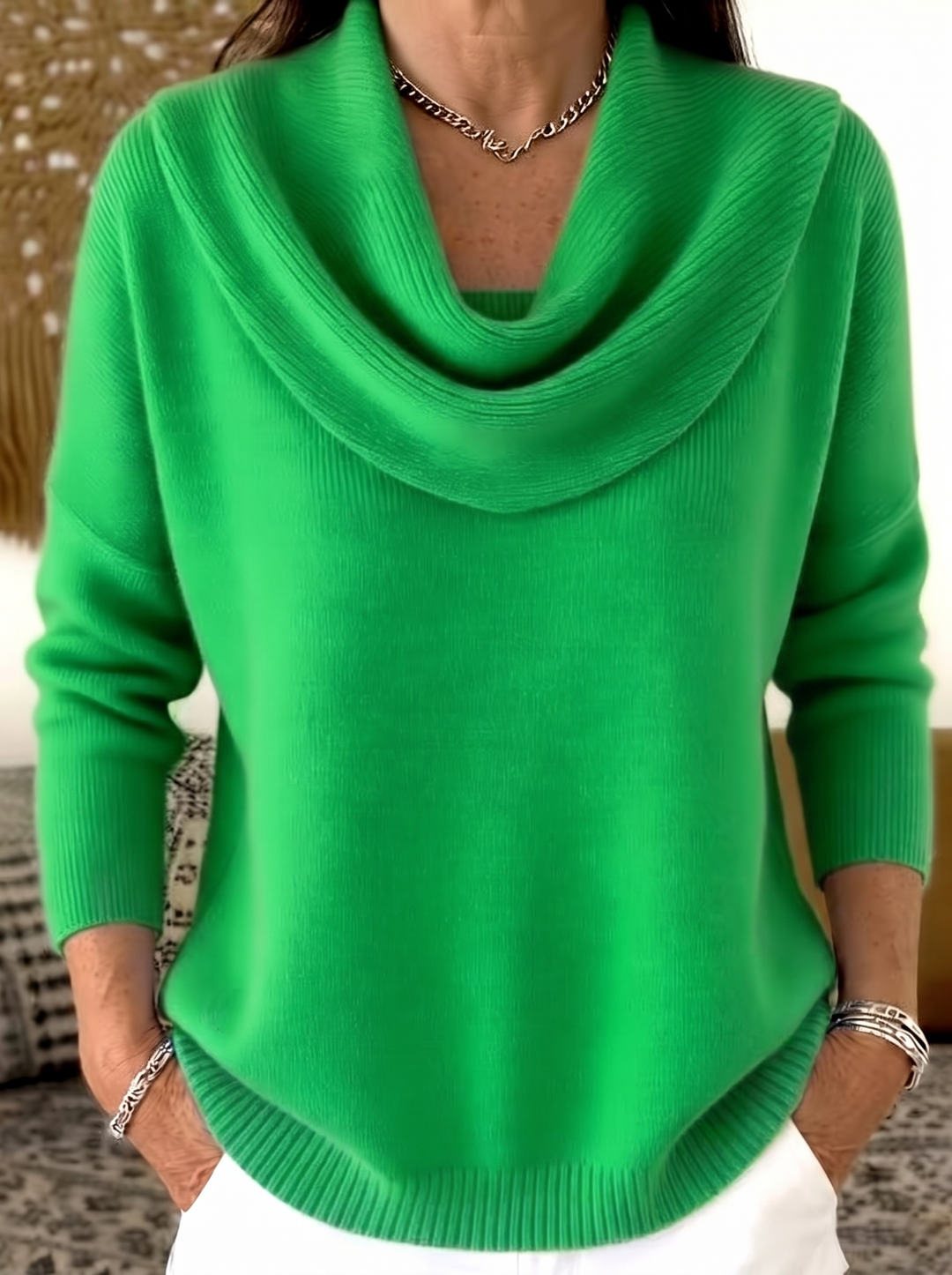 Pull à col drapé pour femmes à manches longues