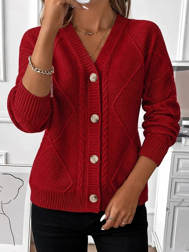 Cardigan Vintage à Boutons en Tricot à Câble pour Femmes