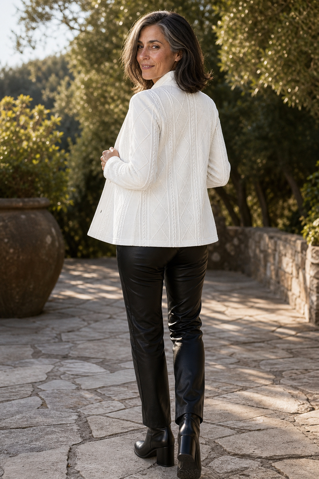 Blazer ouvert à col montant en tricot texturé pour femmes