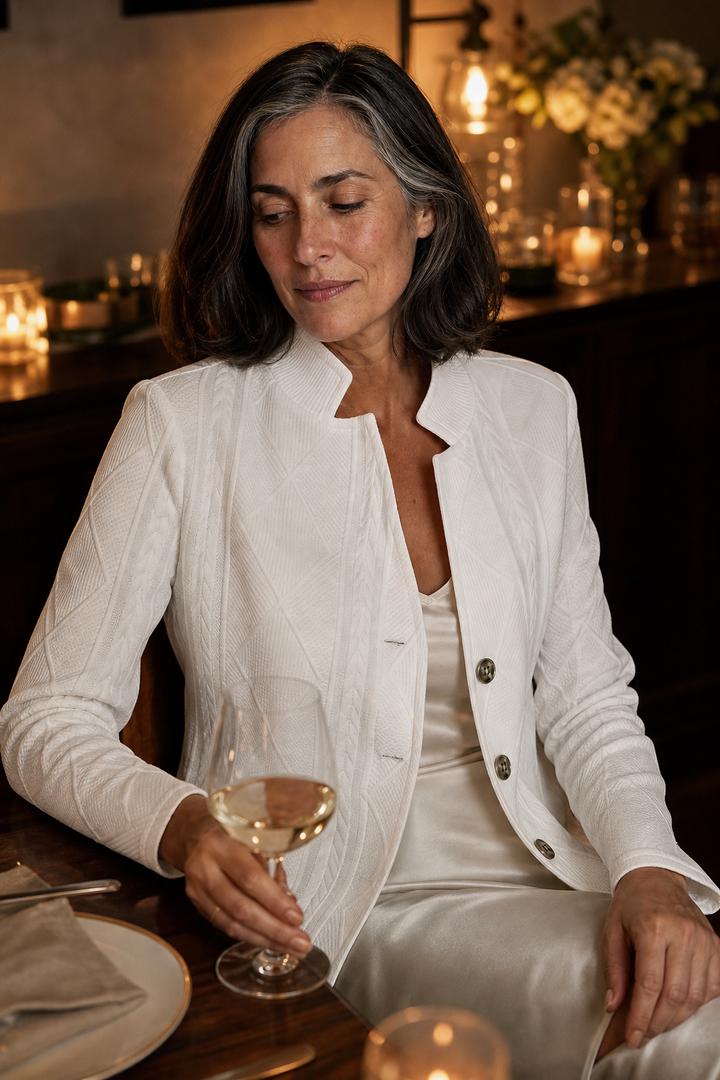 Blazer ouvert à col montant en tricot texturé pour femmes