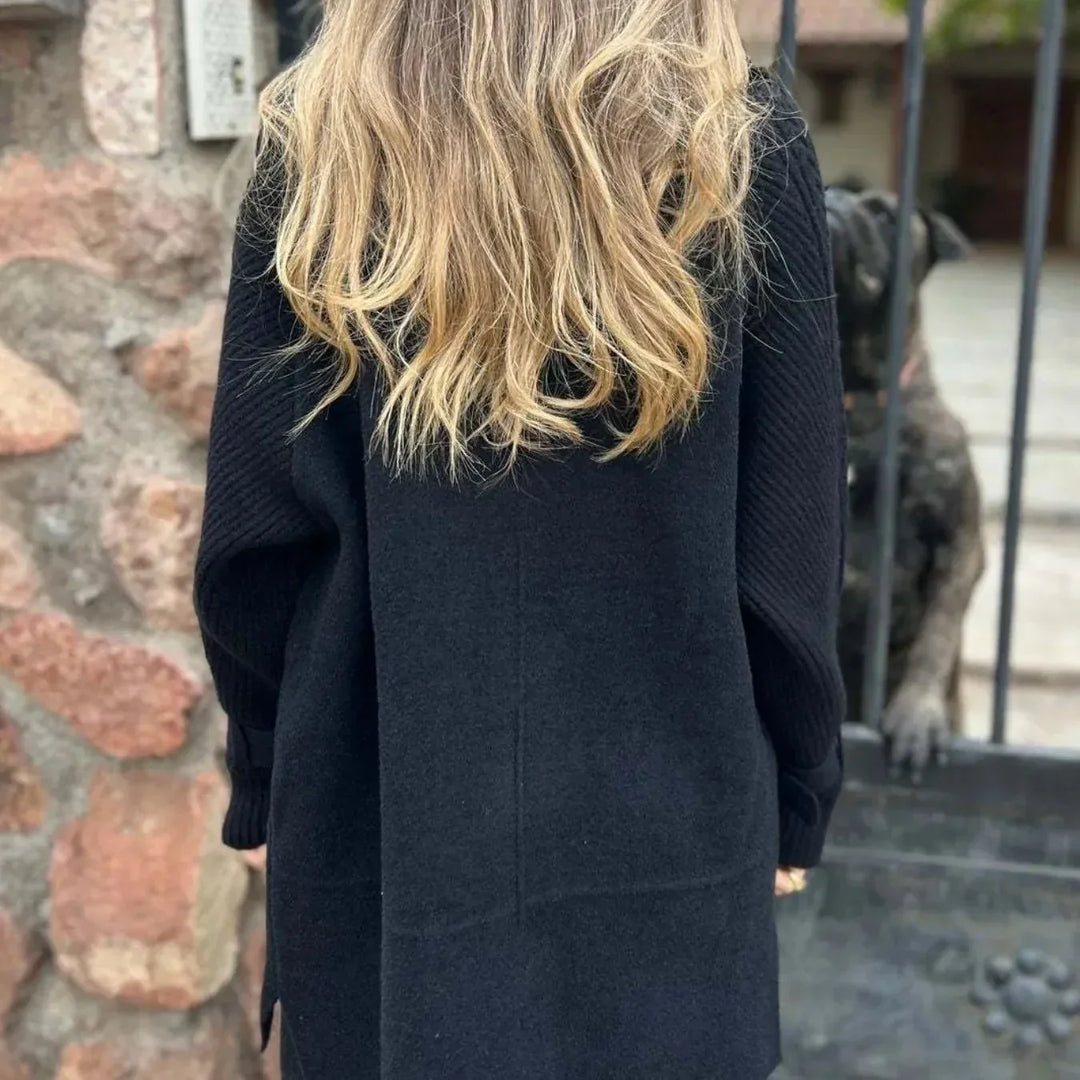 Manteau Long à Manches Tricotées Croisé pour Femmes