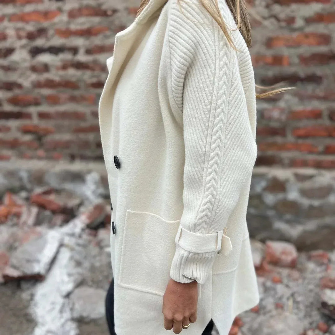 Manteau Long à Manches Tricotées Croisé pour Femmes