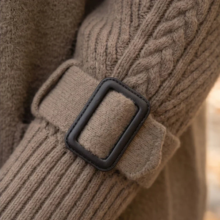 Manteau Long à Manches Tricotées Croisé pour Femmes