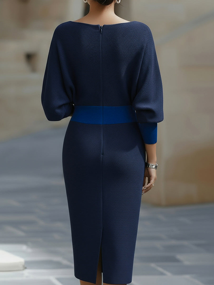 Lydia | Robe Midi à Manches Chauve-Souris Drapées pour Femmes