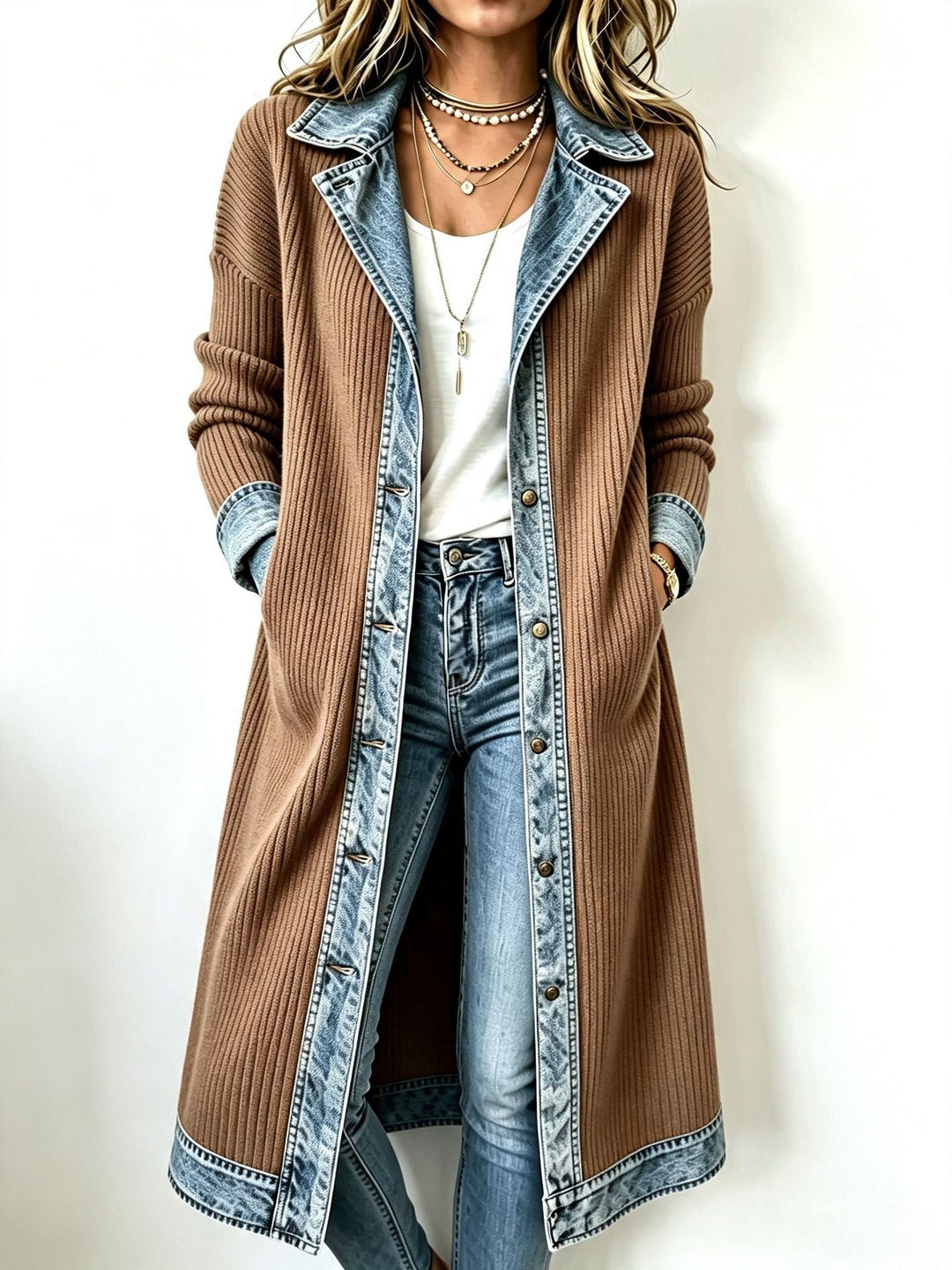 Cardigan Tricot Long Femme Décontracté