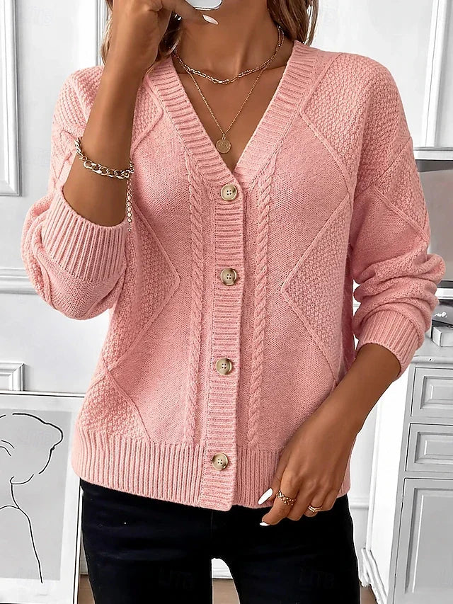 Cardigan Vintage à Boutons en Tricot à Câble pour Femmes