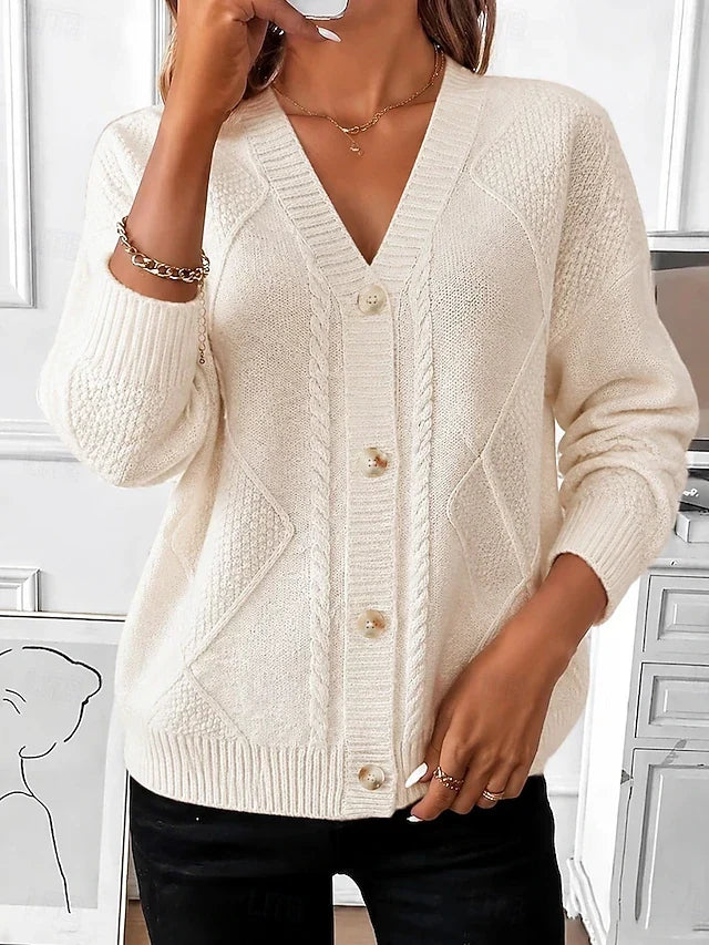 Cardigan Vintage à Boutons en Tricot à Câble pour Femmes